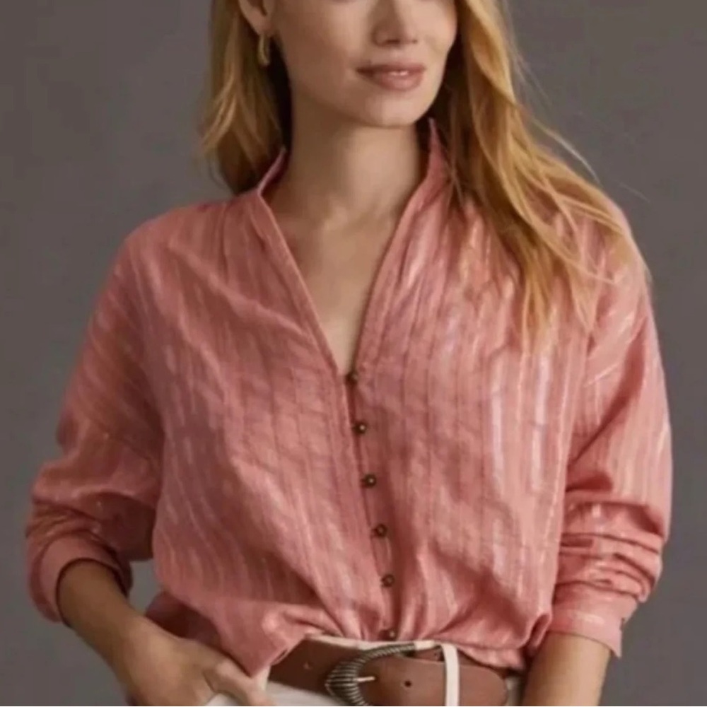 Anthropologie Pilcro Tavi Button Down Pink Blouse Size M